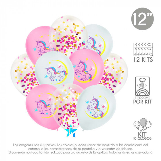 Set de globos de látex confeti y unicornio